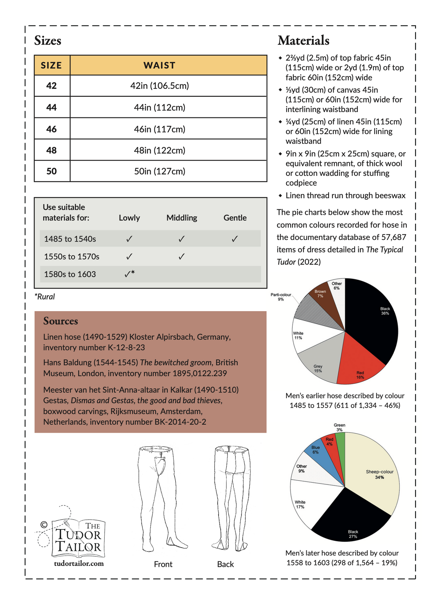 Pattern for Tudor man's plain bias-cut footed hose