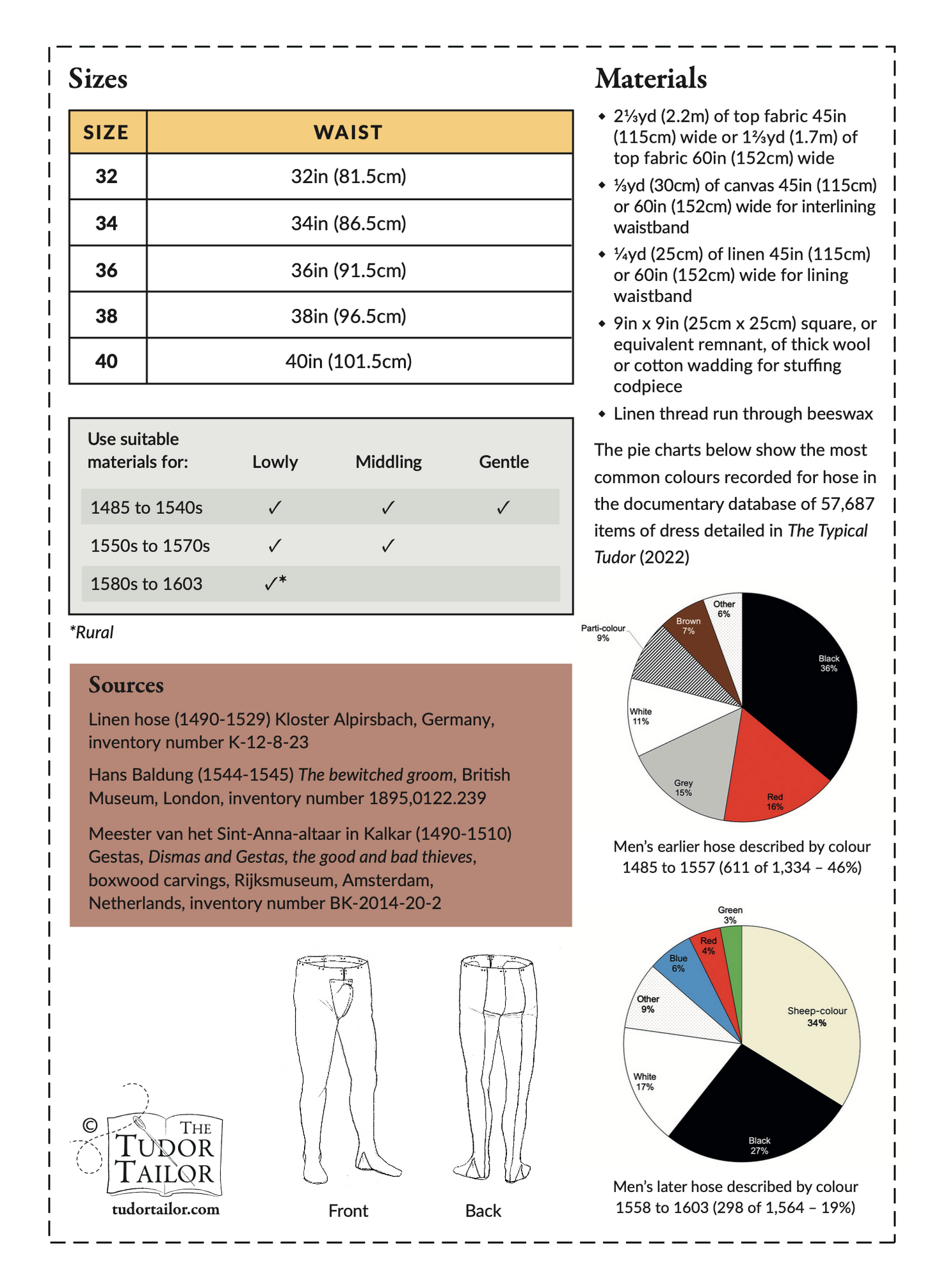 Pattern for Tudor man's plain bias-cut footed hose