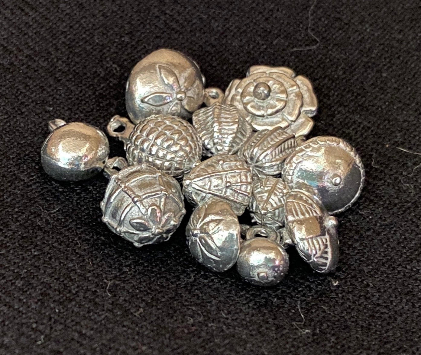Set of 12 replica Tudor pewter thread cone buttons for Renaissance or Elizabethan reenactment in two sizes, 3/8" (10mm) or 1/2" (13mm)