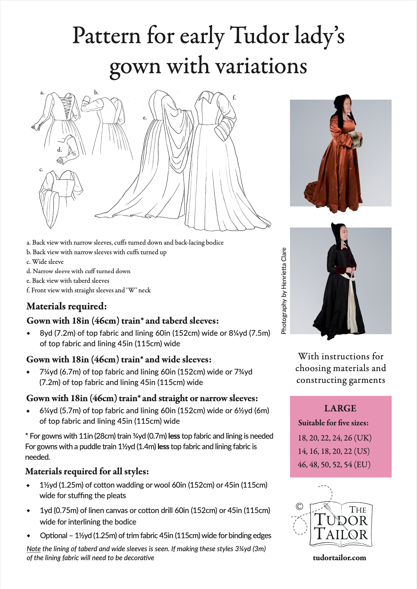 Updated Pattern for early Tudor lady's gowns