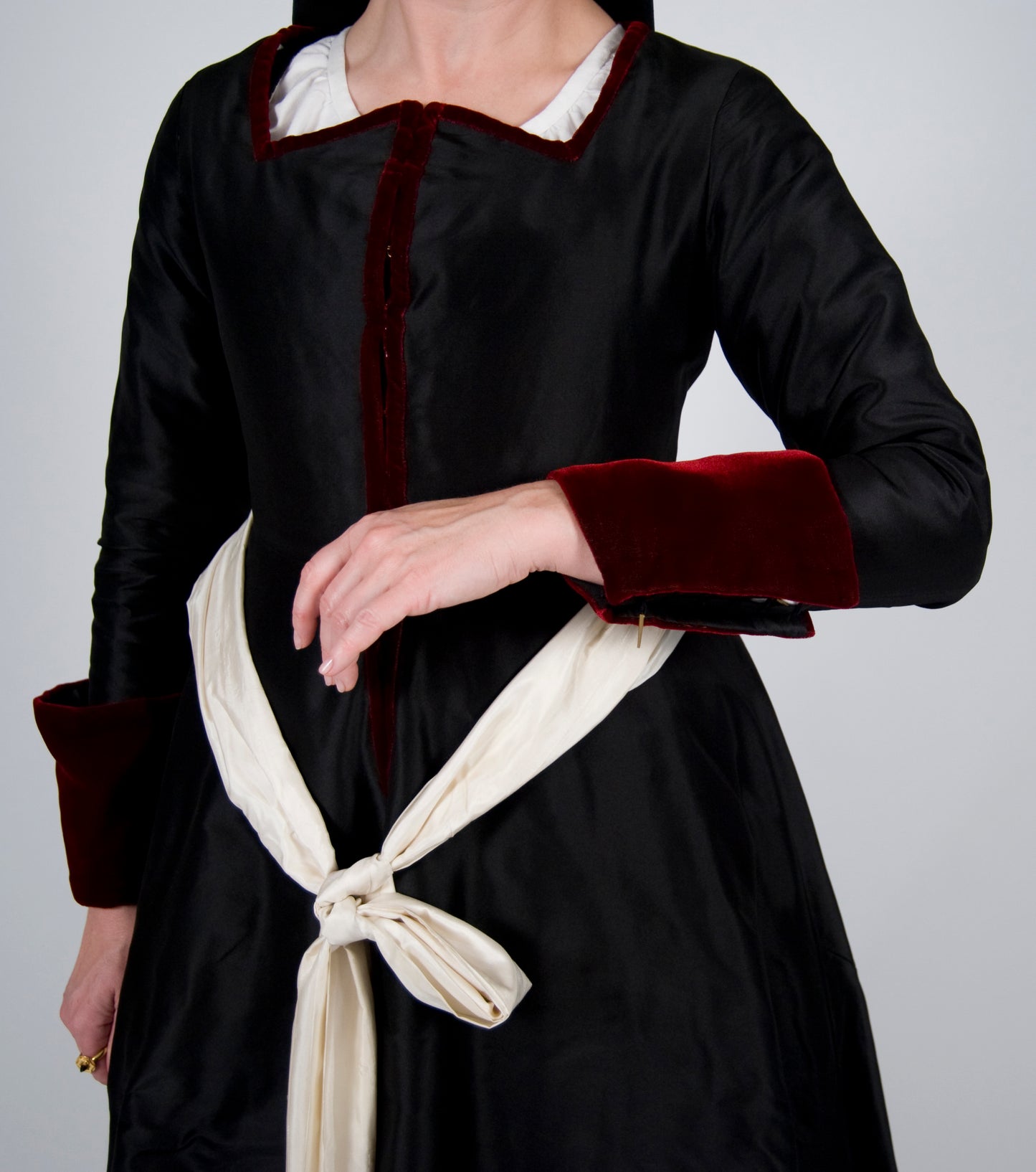 Finished garment - Early Tudor lady's gown as featured on the front cover of The Queen's Servants