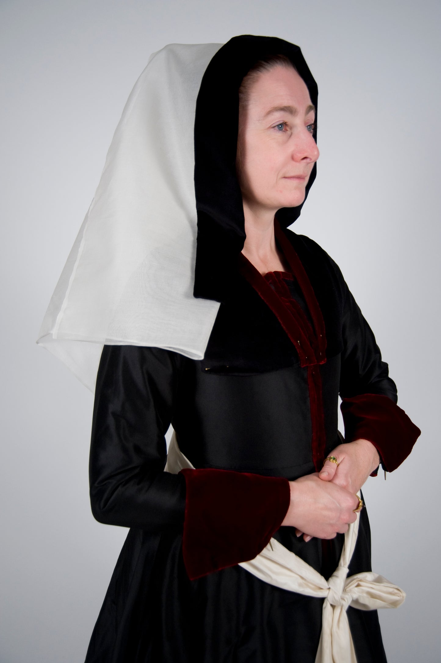 Finished garment - Early Tudor lady's gown as featured on the front cover of The Queen's Servants