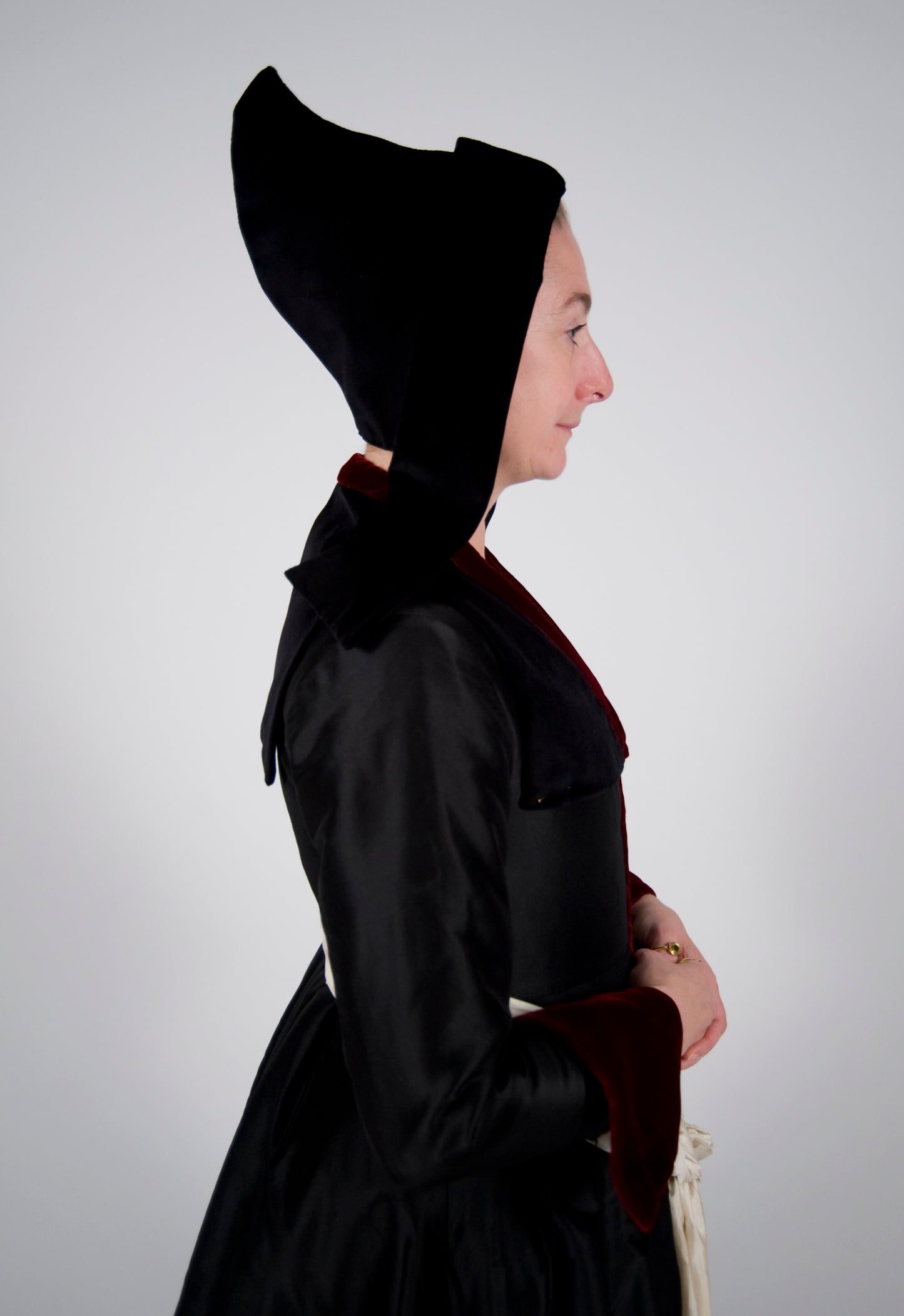 Finished garment - Early Tudor lady's gown as featured on the front cover of The Queen's Servants