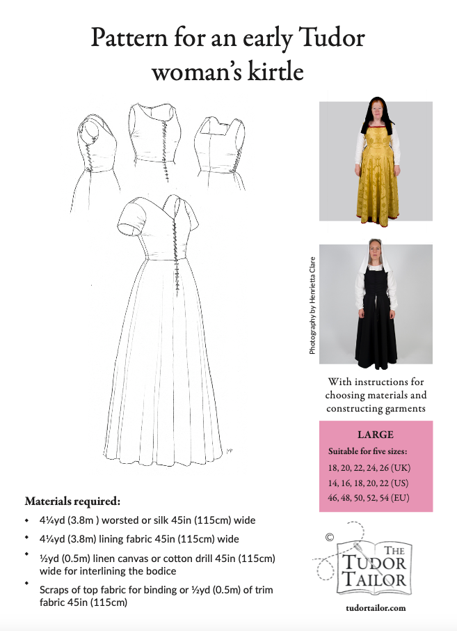 Pattern for early Tudor woman's kirtle with variations