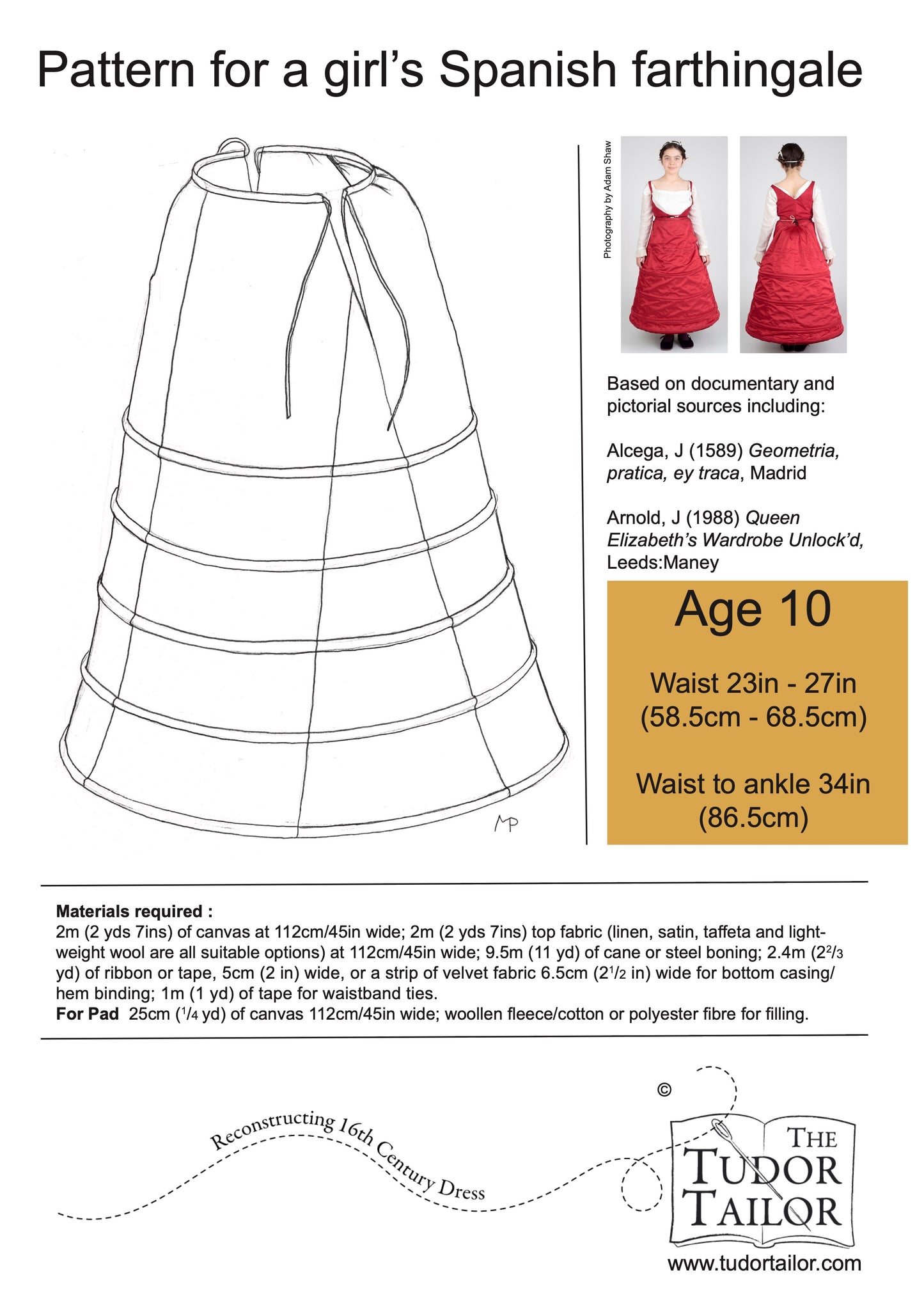 Pattern for Henrician girl's Spanish Farthingale for a child age 8 to 12