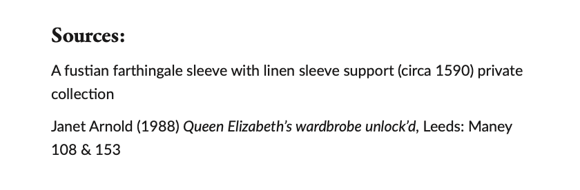 Pattern for a pair of Elizabethan farthingale sleeves