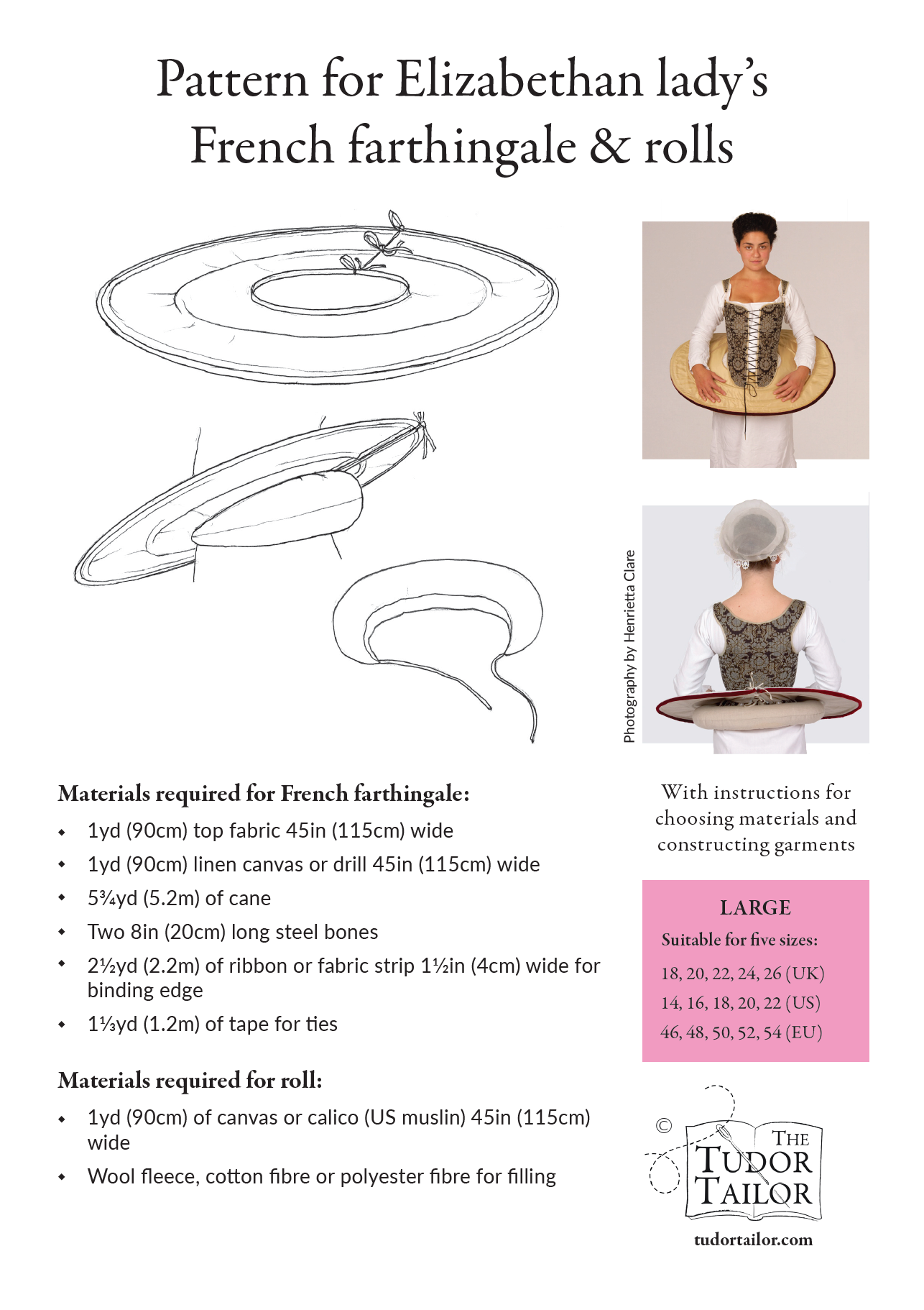 Pattern for Elizabethan lady's French farthingale & rolls, nowadays called a drum or wheel farthingale