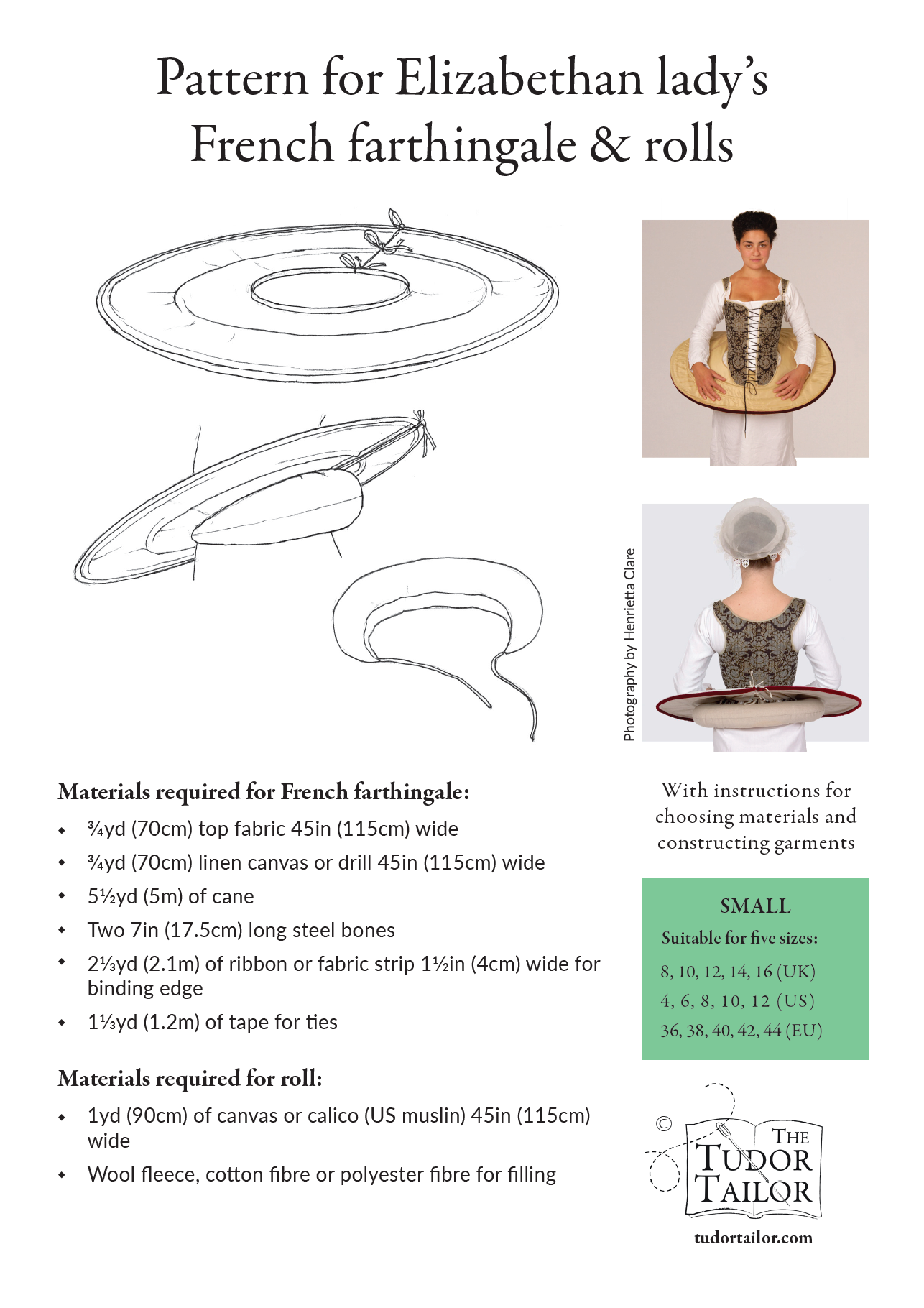 Pattern for Elizabethan lady's French farthingale & rolls, nowadays called a drum or wheel farthingale