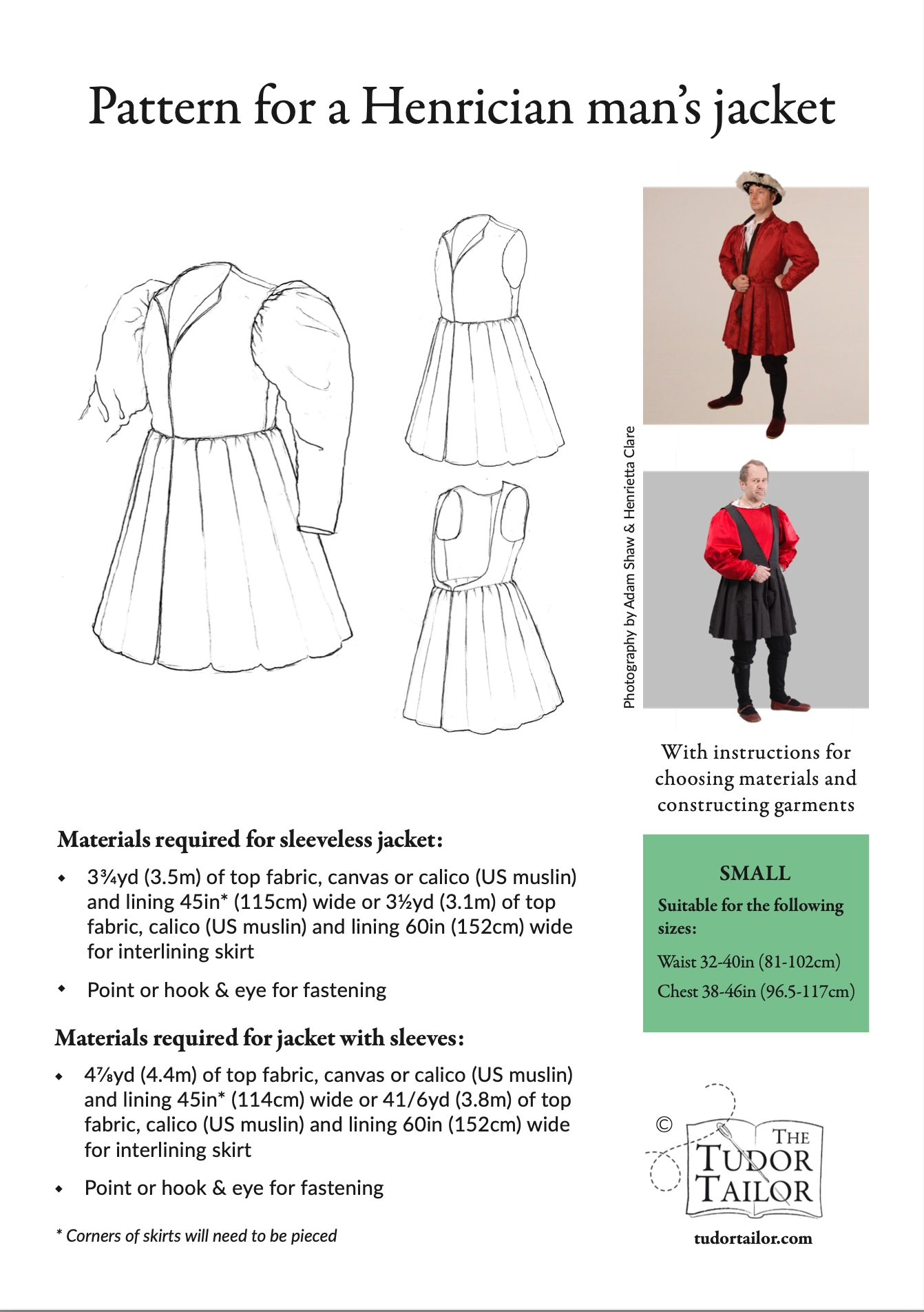 Pattern for Henrician man's jacket with variations