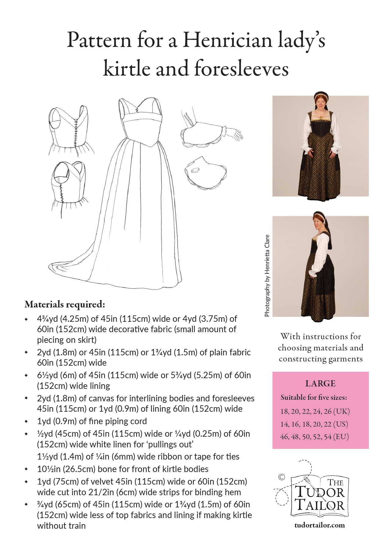 Pattern for Henrician lady's French kirtle & foresleeves