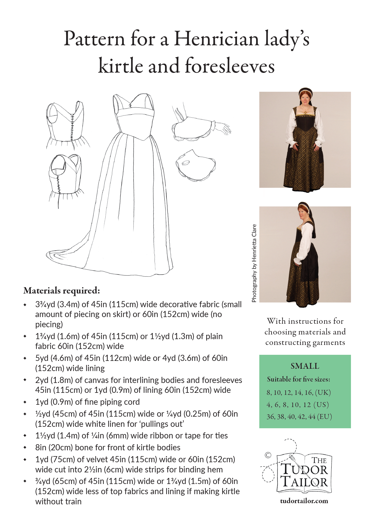 Pattern for Henrician lady's French kirtle & foresleeves