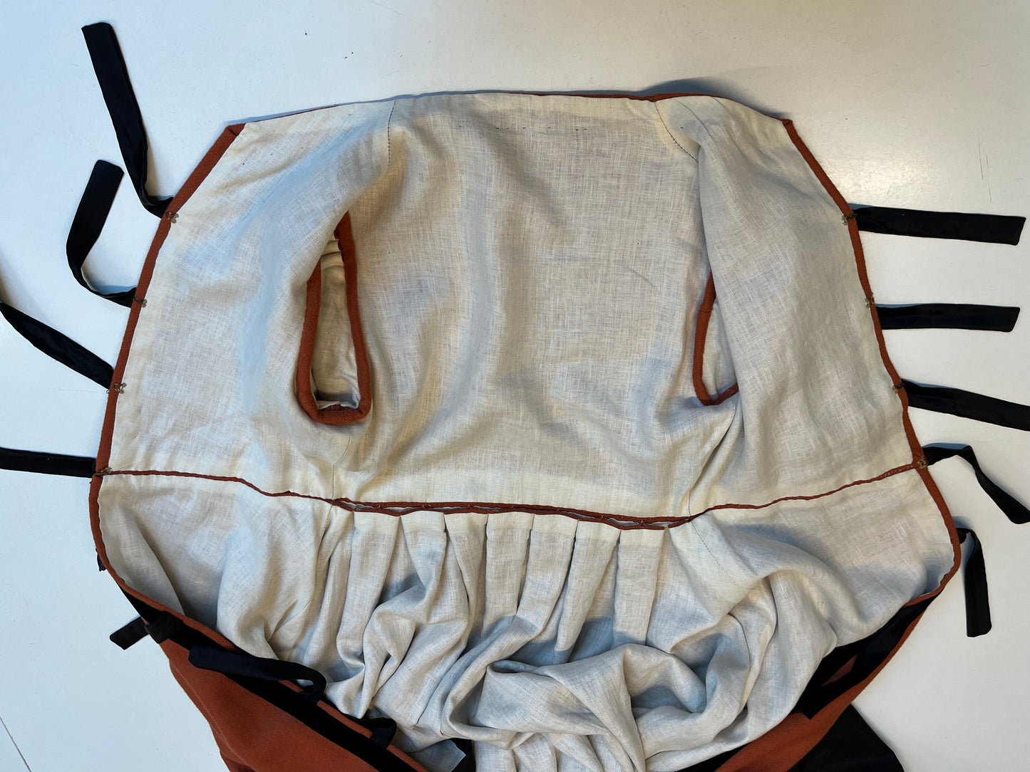 Finished garment - Tawny wool high bodied round gown as featured in The Typical Tudor