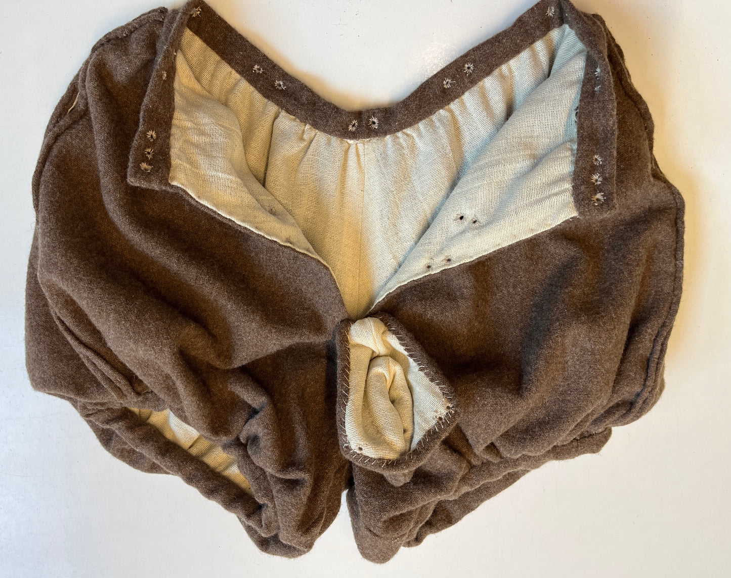 Finished garment - Man's mid-century russet wool round hose as featured in The Typical Tudor