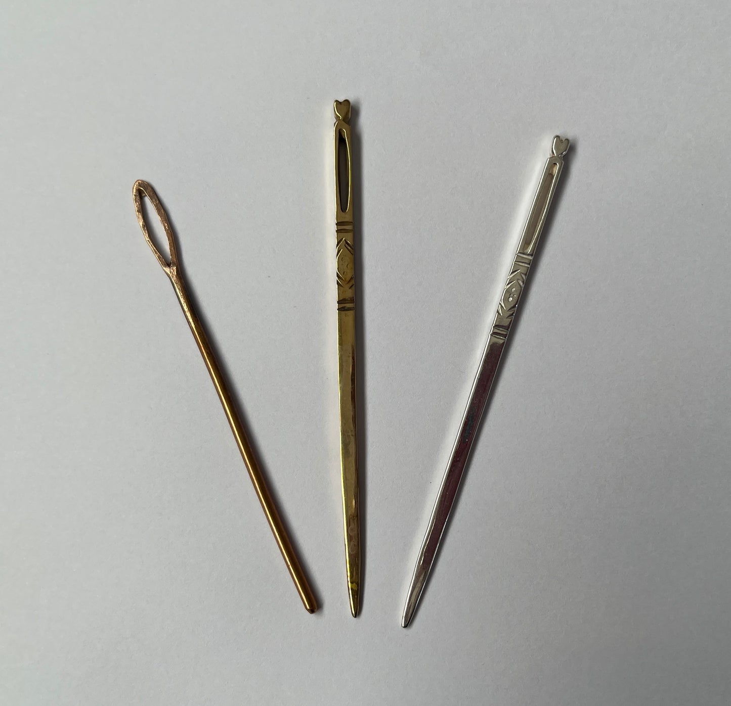 Tudor style embellished bodkin in solid silver, brass or bronze for lacing and finishing knitted garments for reenactment