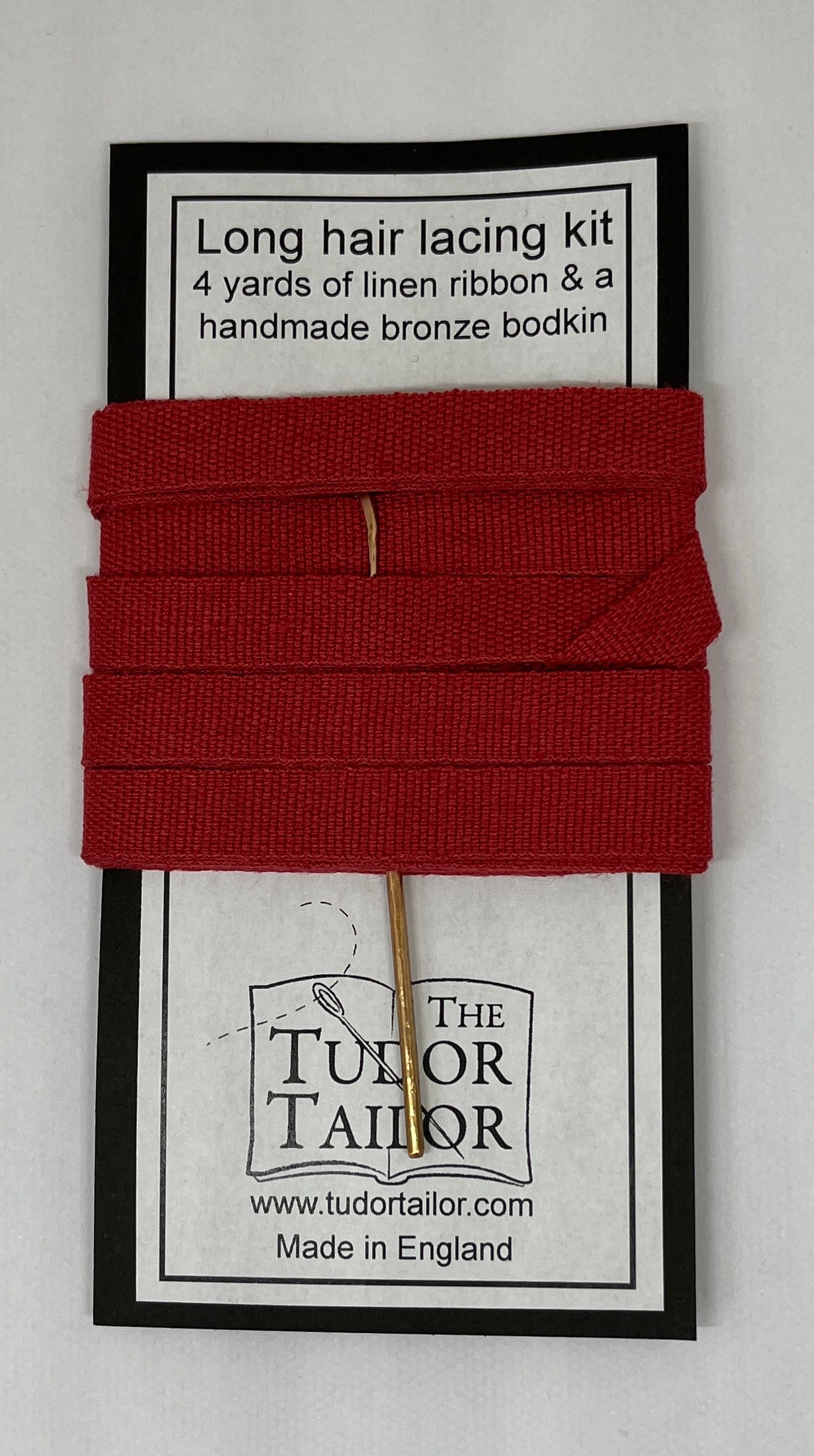 Hair lacing kit in various colours for Tudor or Elizabethan reenactment featuring bronze bodkin and linen ribbon