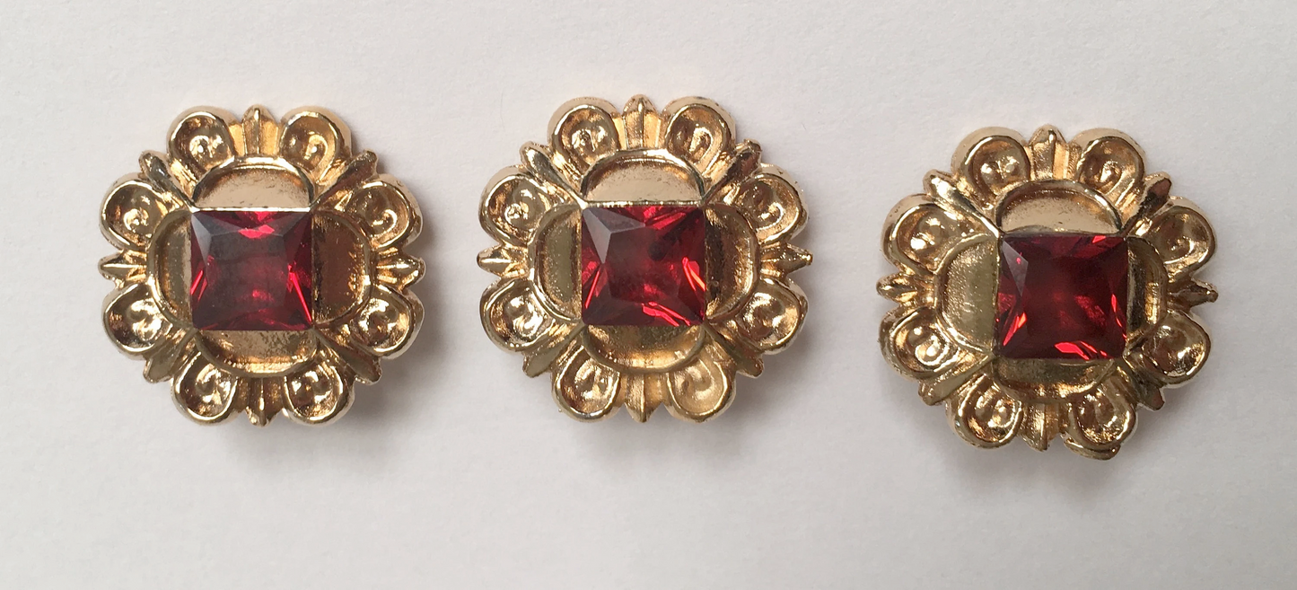 Replica Tudor style gold-plated jewels (ouches) for Renaissance or Elizabethan reenactment, available in two sizes