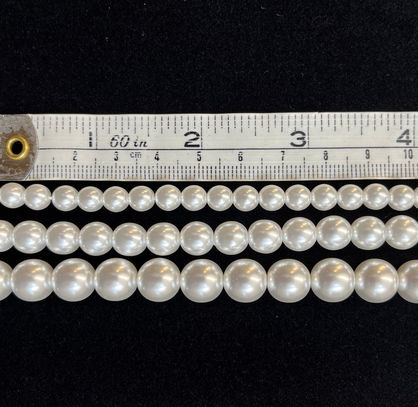 String of Czech glass imitation white pearls, ideal for Elizabethan and other Tudor reenactment or historical dress, available in three sizes