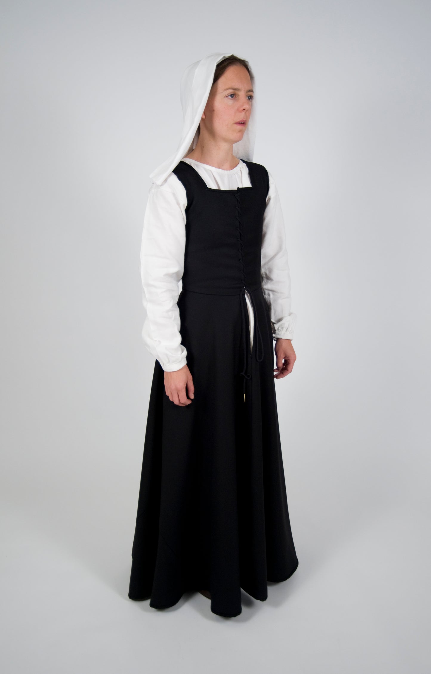 Finished garment - Tudor woman's black worsted kirtle as featured in The Queen's Servants