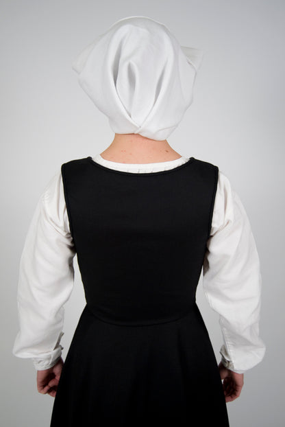 Finished garment - Tudor woman's black worsted kirtle as featured in The Queen's Servants