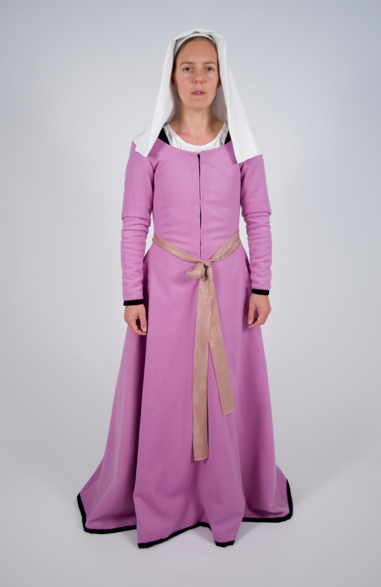 Finished garment - Tudor woman's violet broadcloth gown as featured in The Queen's Servants
