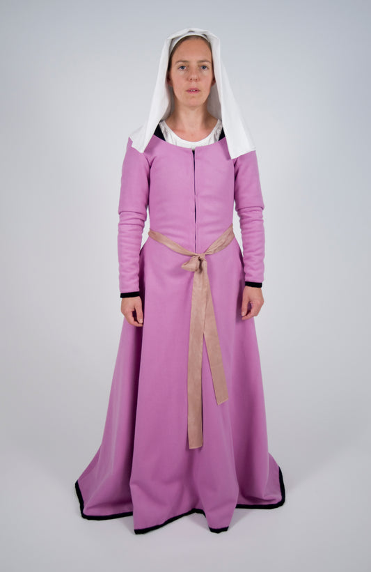 Finished garment - Tudor woman's violet broadcloth gown as featured in The Queen's Servants
