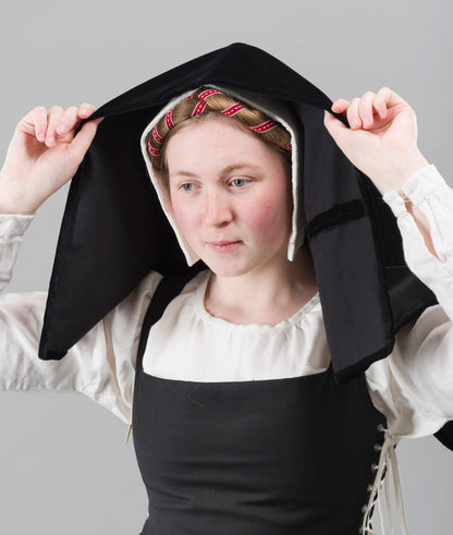 Finished Garment - Early Tudor woman's bonnet, paste and frontlet