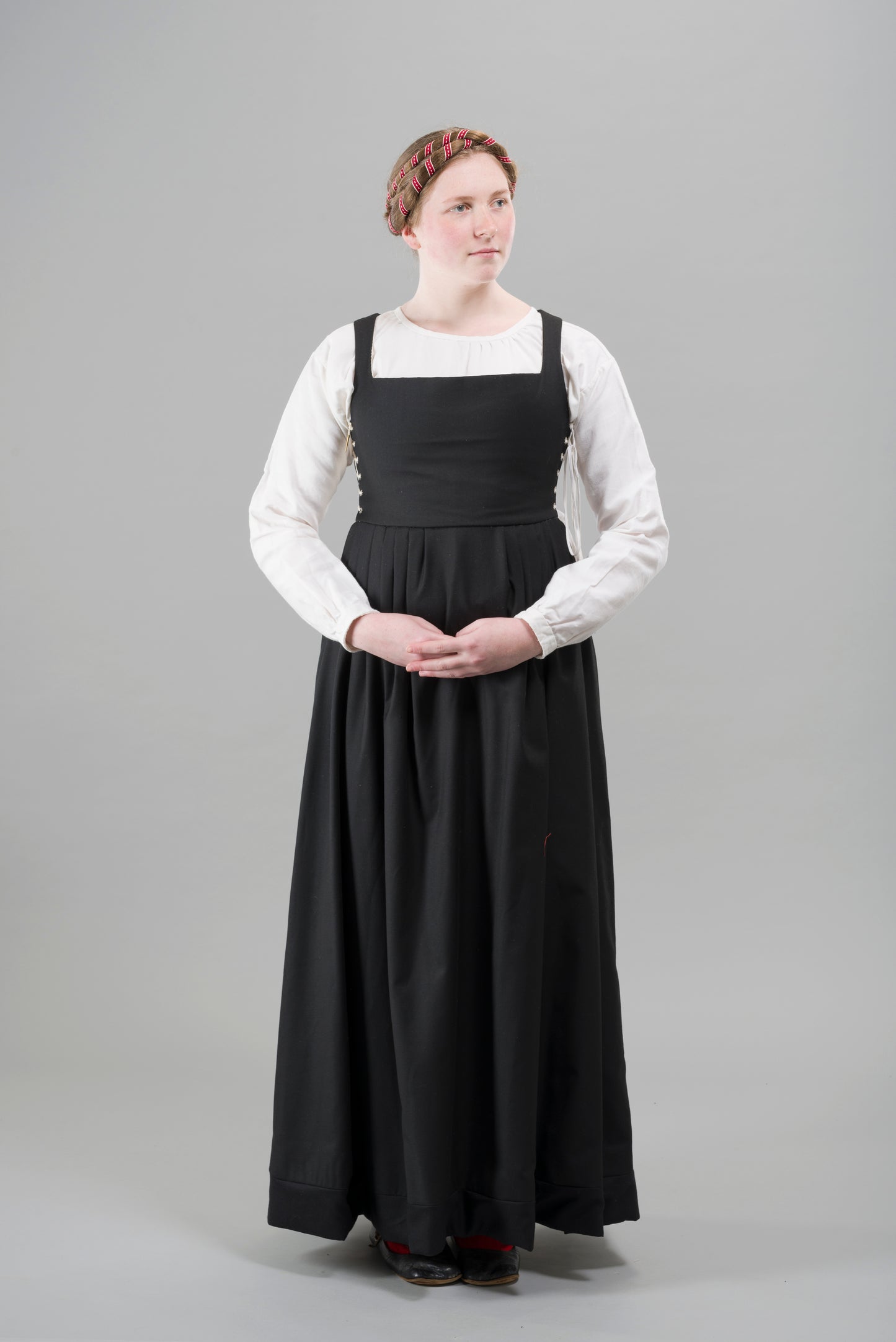 Finished garment - Tudor woman's black worsted kirtle as featured in The Typical Tudor
