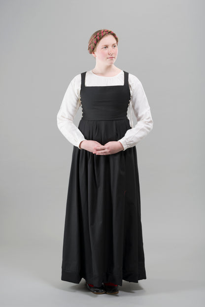 Finished garment - Tudor woman's black worsted kirtle as featured in The Typical Tudor