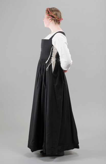 Finished garment - Tudor woman's black worsted kirtle as featured in The Typical Tudor