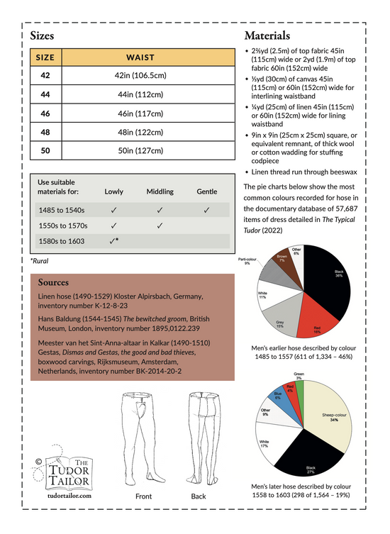 Pattern for Tudor man's plain bias-cut footed hose – The Tudor Tailor