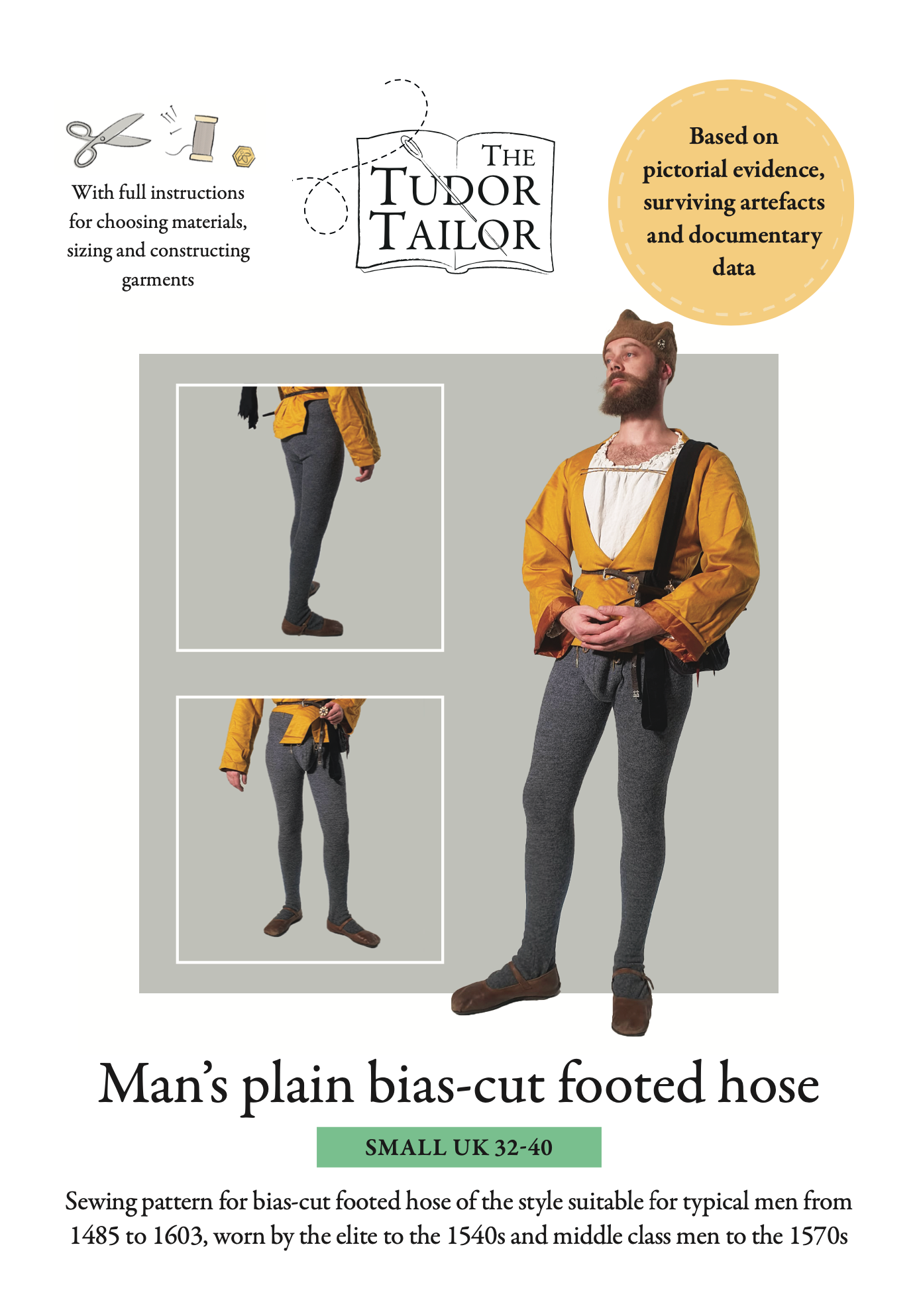 Pattern for Tudor man's plain bias-cut footed hose