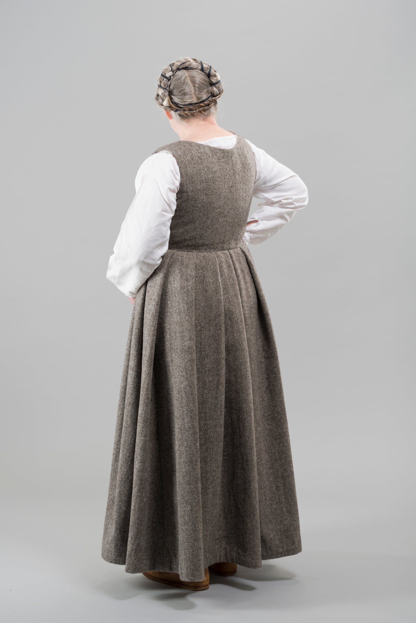 Finished garment - Tudor woman's grey russet kirtle and separate sleeves as featured in The Typical Tudor