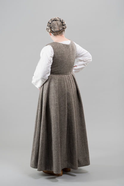 Finished garment - Tudor woman's grey russet kirtle and separate sleeves as featured in The Typical Tudor