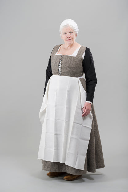 Finished garment - Tudor woman's grey russet kirtle and separate sleeves as featured in The Typical Tudor