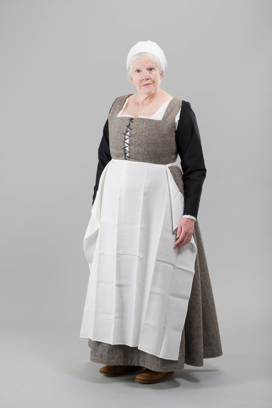 Finished garment - Tudor woman's grey russet kirtle and separate sleeves as featured in The Typical Tudor