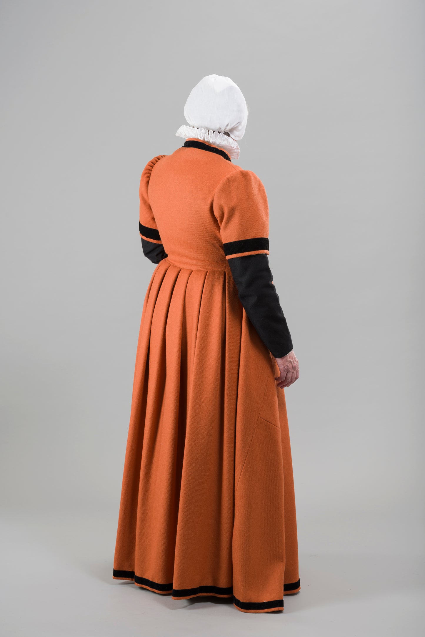 Finished garment - Tawny wool high bodied round gown as featured in The Typical Tudor