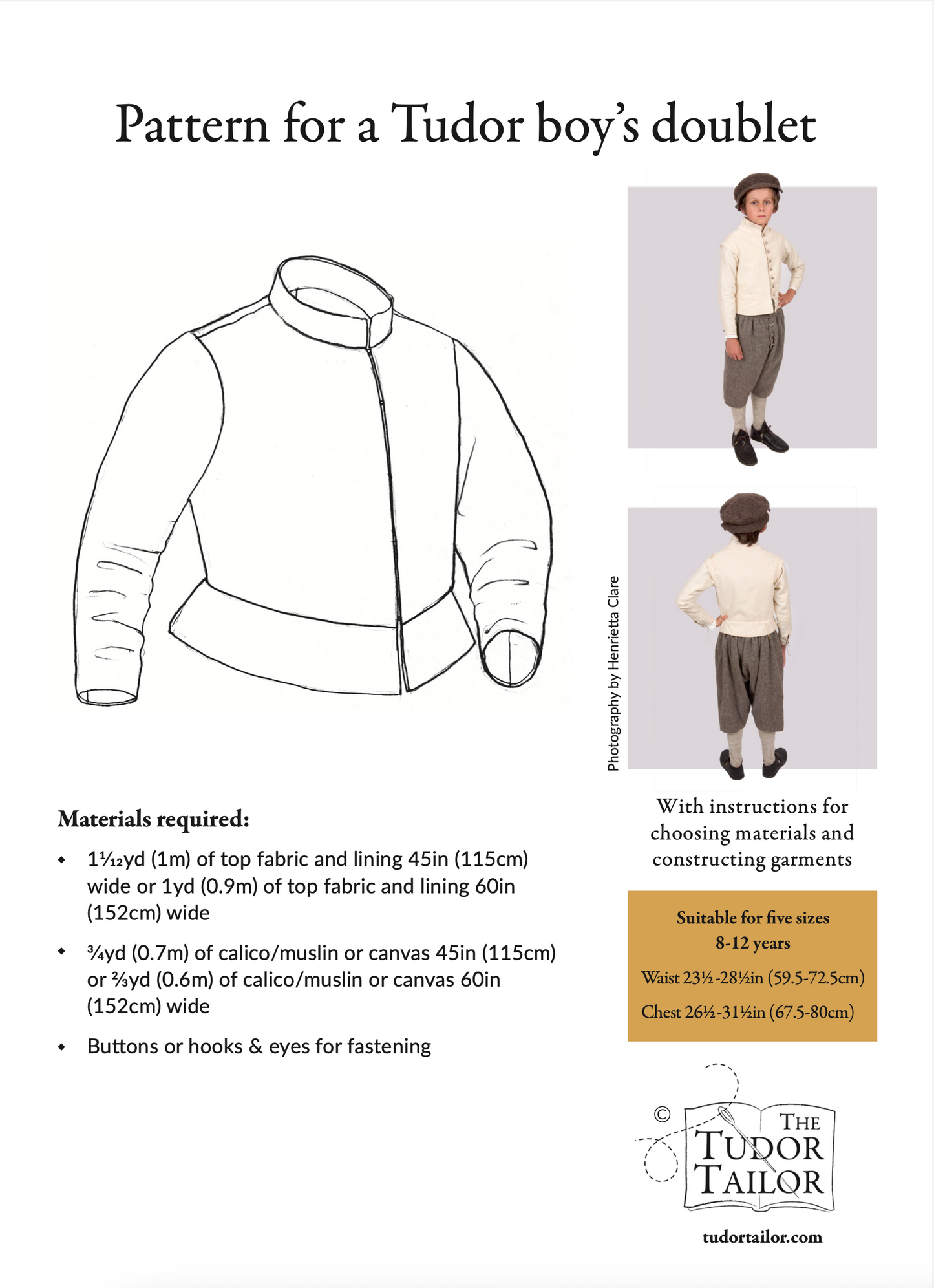 Pattern for Tudor boy's doublet