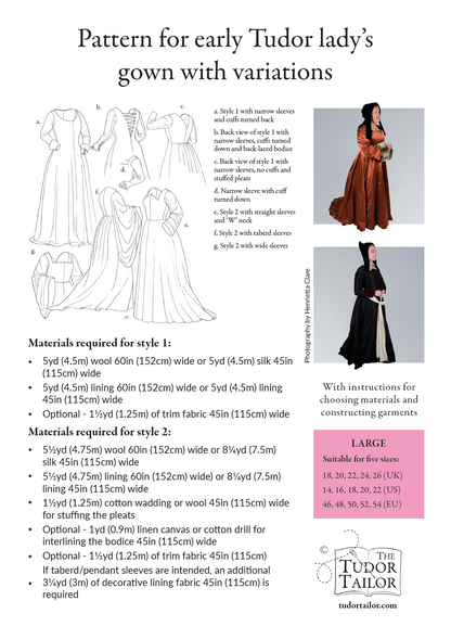 Pattern for early Tudor lady's gown with variations