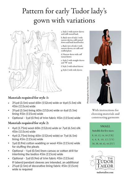 Pattern for early Tudor lady's gown with variations