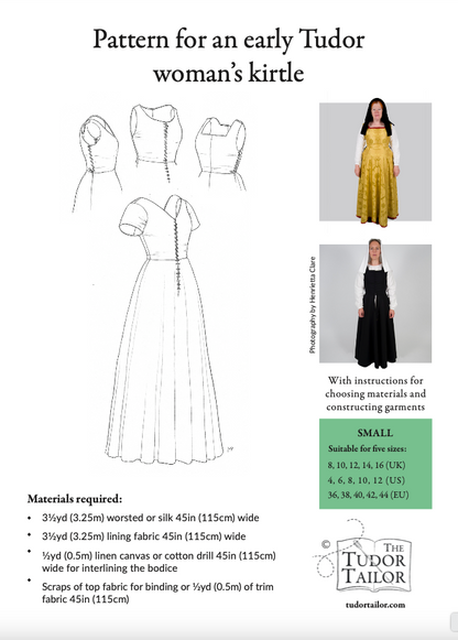 Pattern for early Tudor woman's kirtle with variations