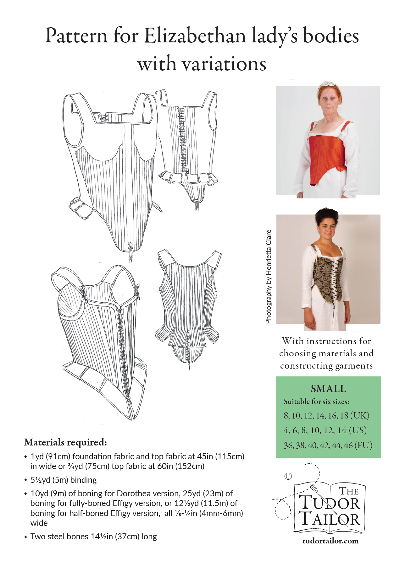 Pattern for Elizabethan lady's bodies with variations, nowadays called a corset