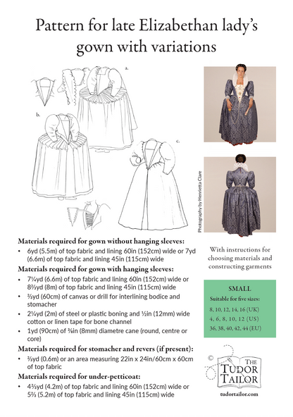 Updated Pattern for late Elizabethan lady's gown with variations