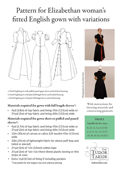 Pattern for Elizabethan woman's fitted English gown with variations The Tudor Tailor Pattern for Elizabethan woman's fitted English gown with variations The Tudor Tailor