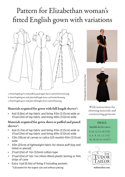 Pattern for Elizabethan woman's fitted English gown with variations