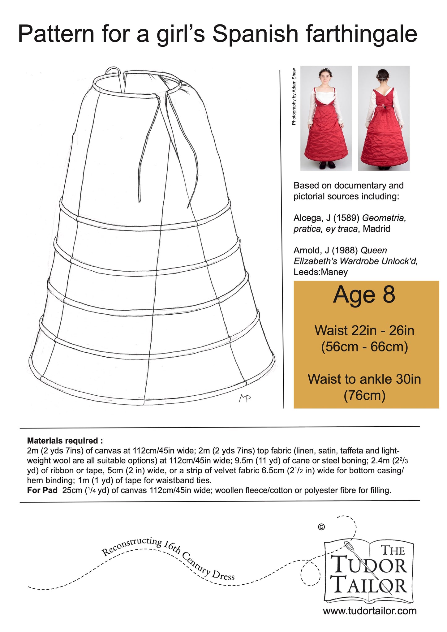 Pattern for Henrician girl's Spanish Farthingale for a child age 8 to 12