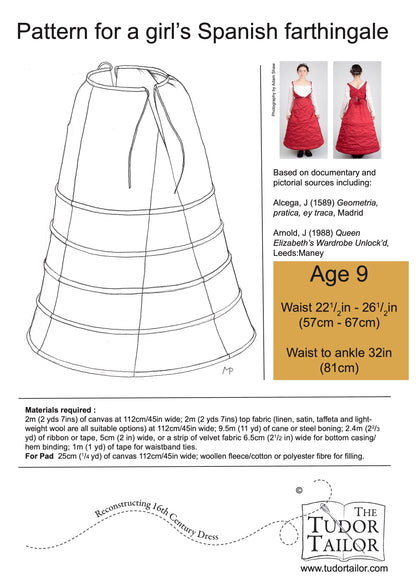 Pattern for Henrician girl's Spanish Farthingale for a child age 8 to 12