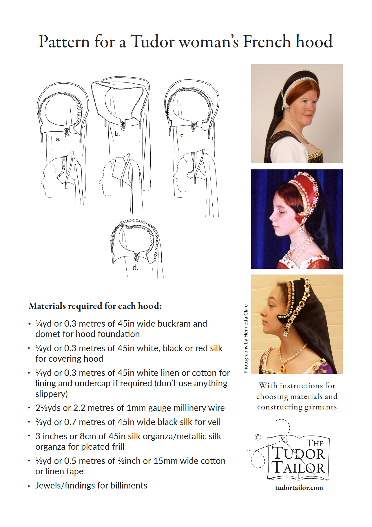 Pattern for Tudor woman's French hood with variations