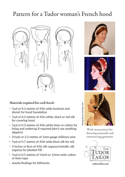 Pattern for Tudor woman's French hood with variations