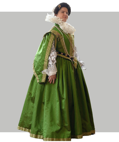 Pattern for Elizabethan Lady's high-bodied gown with hanging Spanish sleeves