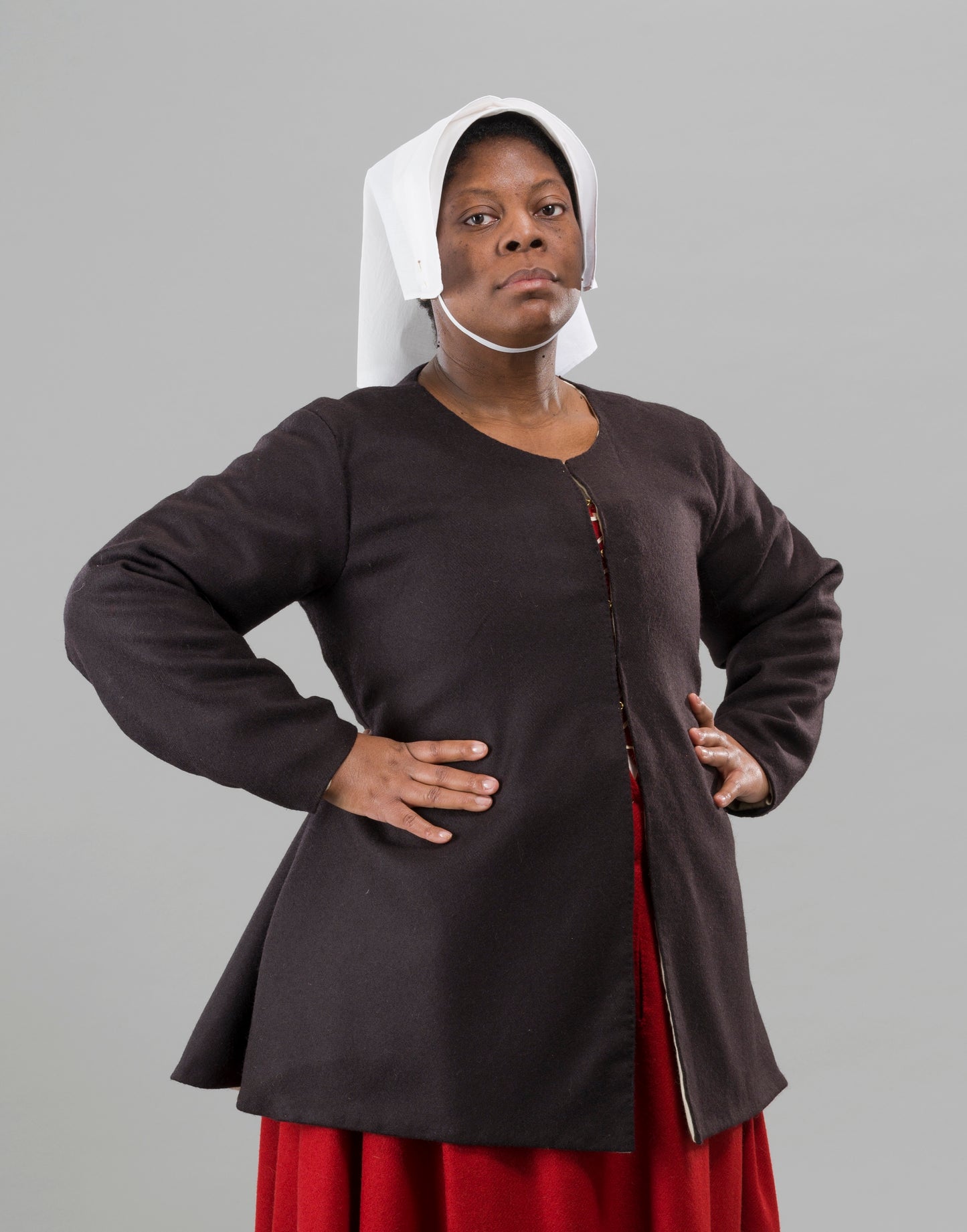 Finished garment - Tudor woman's mid-century 'poor black' coat as featured in The Typical Tudor